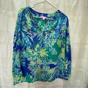 Lilly Pulitzer Blue and Green Floral Blouse